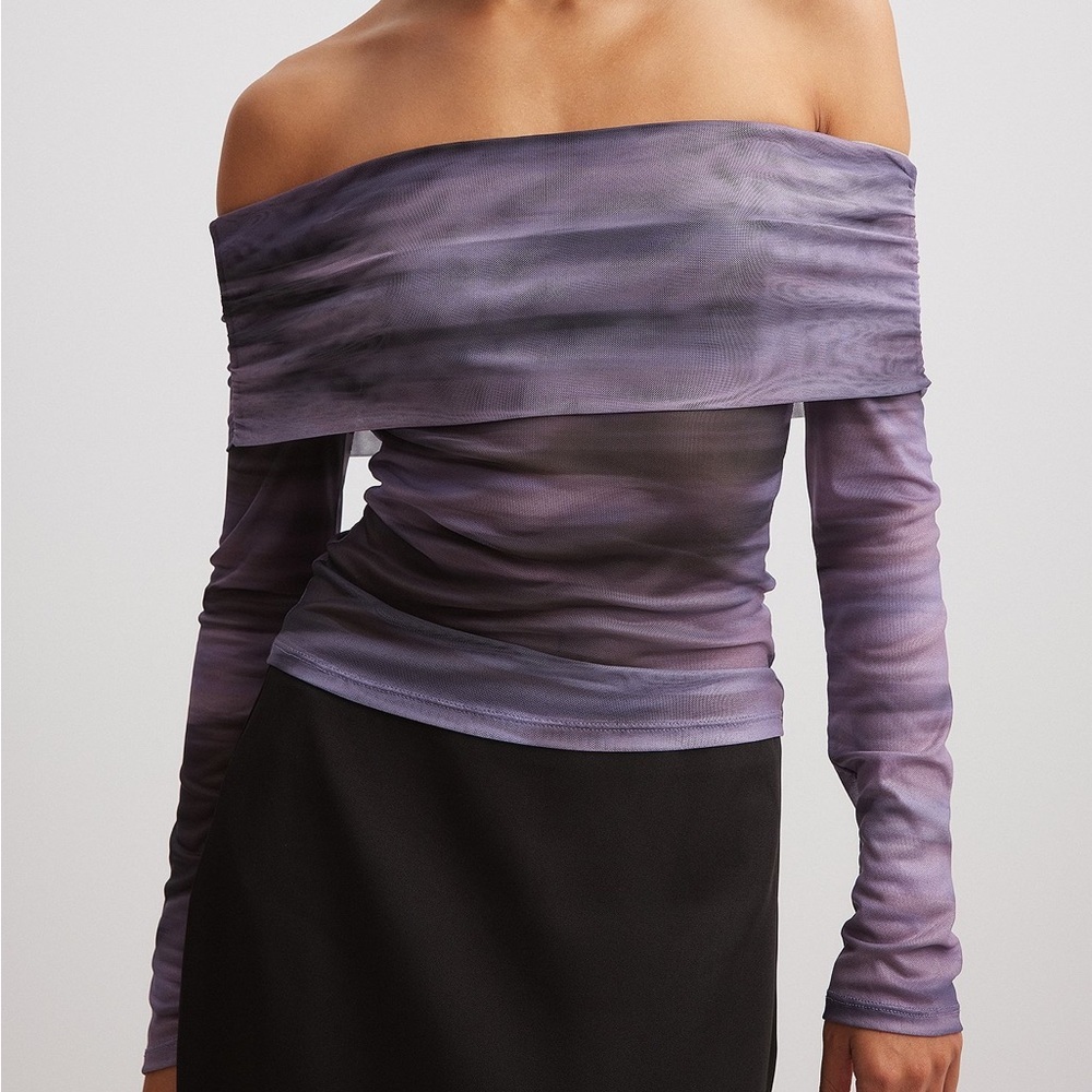 NA-KD off shoulder mesh top
